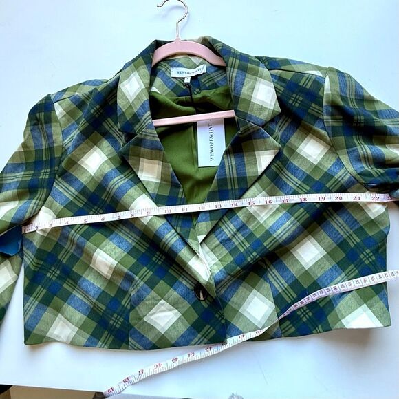 NWT WeWoreWhat Cropped Blazer in vintage plaid Green multi.  Size S - Picture 10 of 10